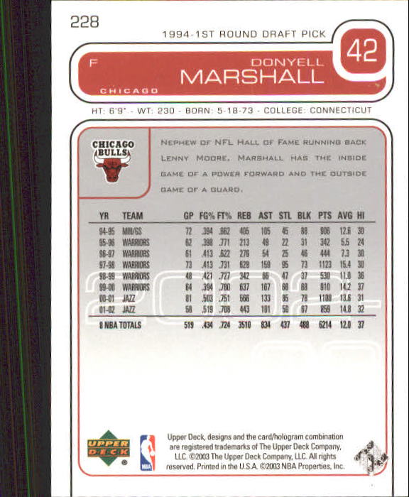 2002/2003 Upper Deck Basketball Part 1 Main Set Cards #1 to #260 - Picture 435 of 499