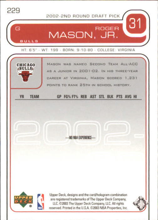 2002/2003 Upper Deck Basketball Part 1 Main Set Cards #1 to #260 - Picture 437 of 499