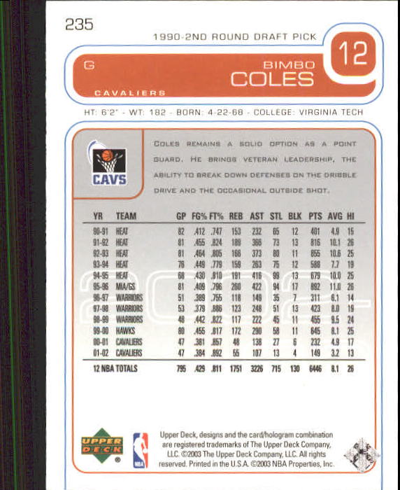2002/2003 Upper Deck Basketball Part 1 Main Set Cards #1 to #260 - Picture 449 of 499