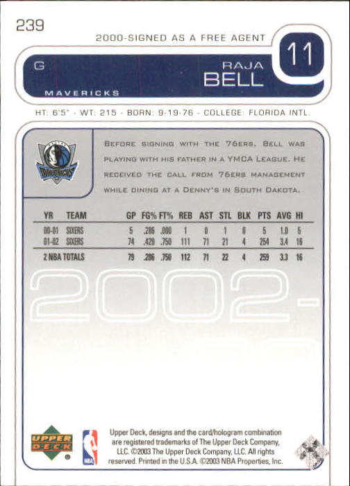 2002/2003 Upper Deck Basketball Part 1 Main Set Cards #1 to #260 - Picture 457 of 499