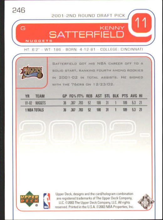 2002/2003 Upper Deck Basketball Part 1 Main Set Cards #1 to #260 - Picture 471 of 499