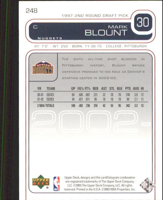 2002/2003 Upper Deck Basketball Part 1 Main Set Cards #1 to #260 - Picture 475 of 499