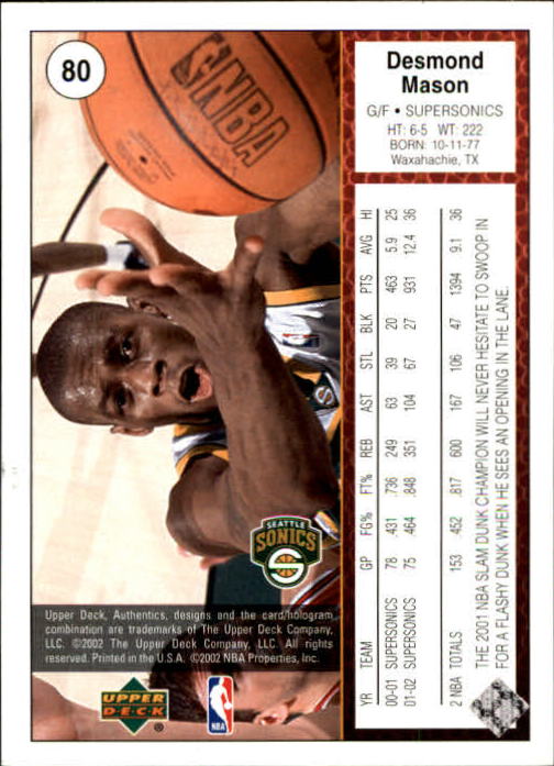 2002/2003 Authentics (Upper Deck) Basketball - Picture 216 of 374