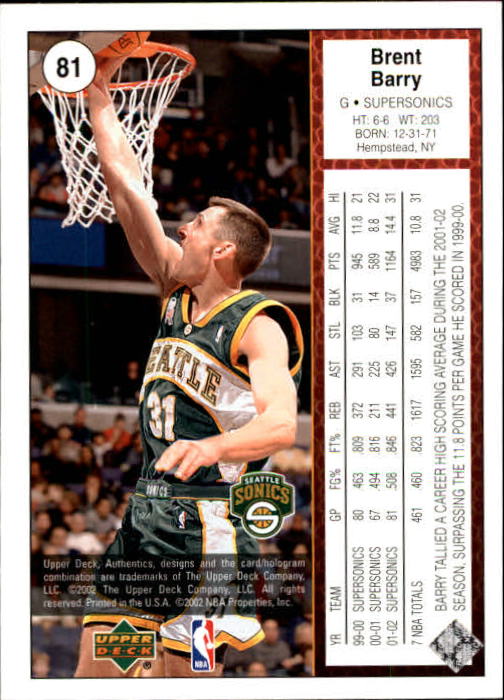 2002/2003 Authentics (Upper Deck) Basketball - Picture 214 of 374