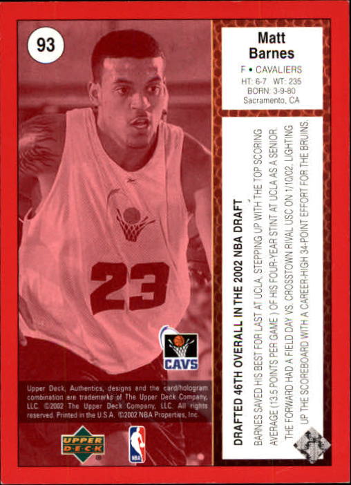 2002/2003 Authentics (Upper Deck) Basketball - Picture 192 of 374