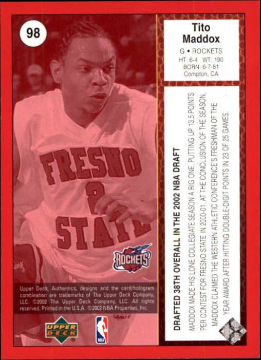 2002/2003 Authentics (Upper Deck) Basketball - Picture 184 of 374