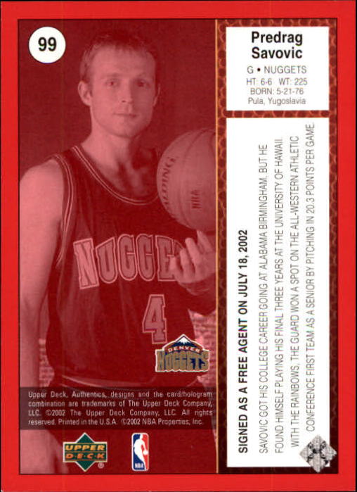 2002/2003 Authentics (Upper Deck) Basketball - Picture 182 of 374