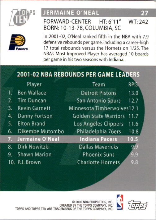 2002-03 Topps Ten Basketball Card Pick - Picture 41 of 209