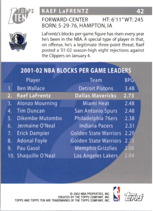 2002-03 Topps Ten Basketball Card Pick - Picture 64 of 209