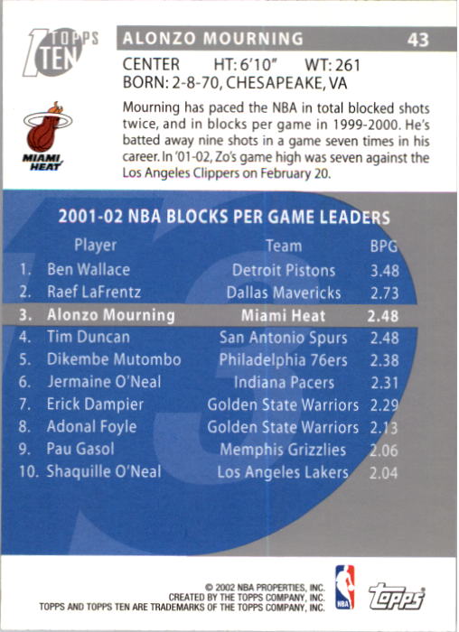 2002-03 Topps Ten Basketball Card Pick - Picture 66 of 209