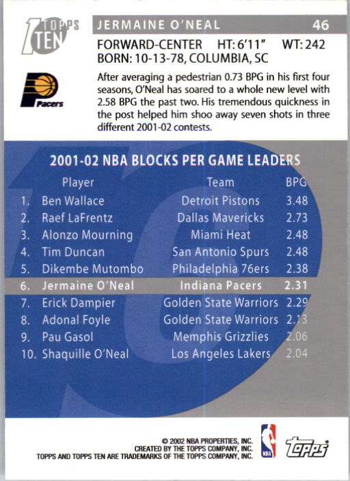 2002-03 Topps Ten Basketball Card Pick - Picture 72 of 209