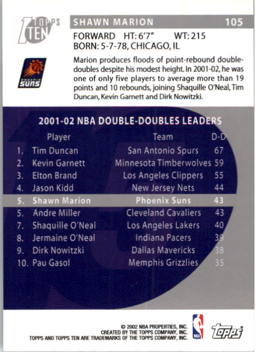 2002-03 Topps Ten Basketball Card Pick - Picture 169 of 209