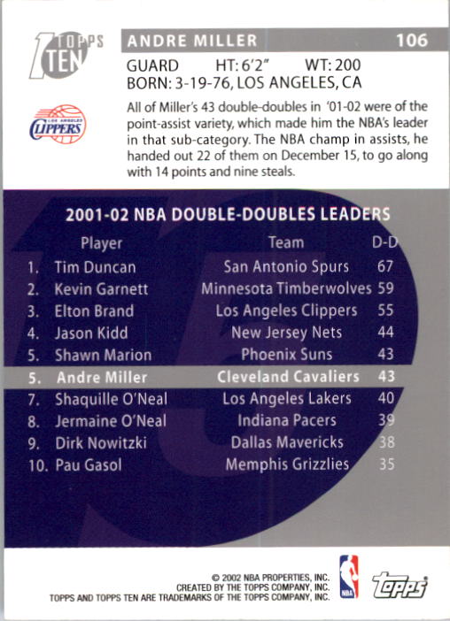 2002-03 Topps Ten Basketball Card Pick - Picture 171 of 209