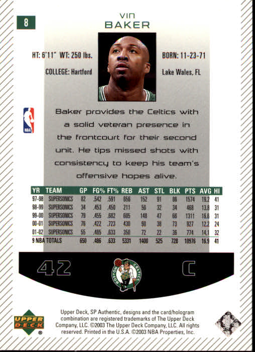 2002/2003 SP Authentic (Upper Deck) Basketball - Picture 293 of 307