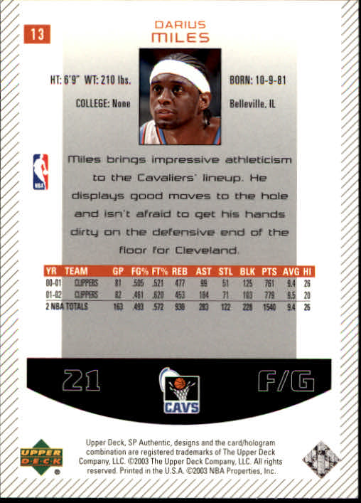 2002/2003 SP Authentic (Upper Deck) Basketball - Picture 283 of 307