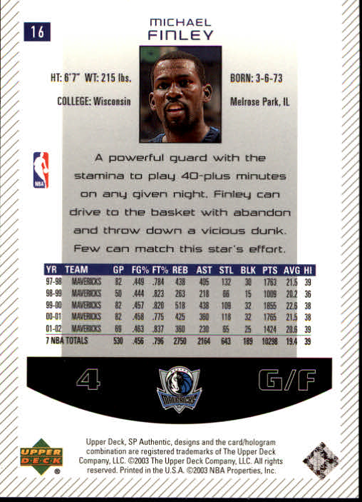 2002/2003 SP Authentic (Upper Deck) Basketball - Picture 277 of 307