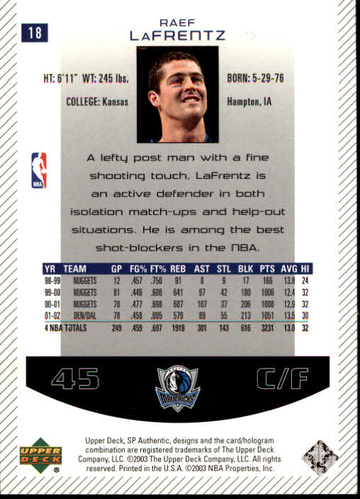 2002/2003 SP Authentic (Upper Deck) Basketball - Picture 273 of 307