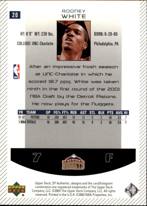2002/2003 SP Authentic (Upper Deck) Basketball - Picture 269 of 307