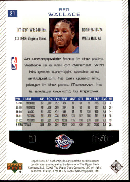 2002/2003 SP Authentic (Upper Deck) Basketball - Picture 267 of 307