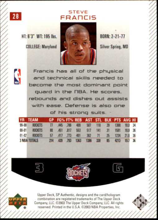 2002/2003 SP Authentic (Upper Deck) Basketball - Picture 253 of 307