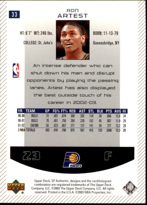 2002/2003 SP Authentic (Upper Deck) Basketball - Picture 243 of 307