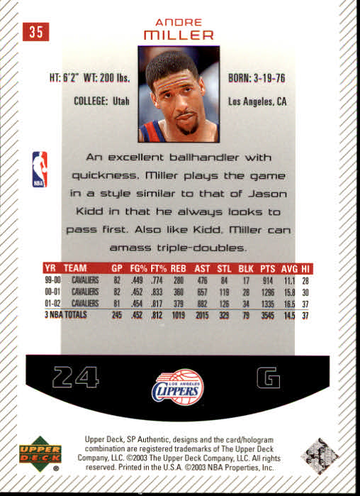 2002/2003 SP Authentic (Upper Deck) Basketball - Picture 239 of 307
