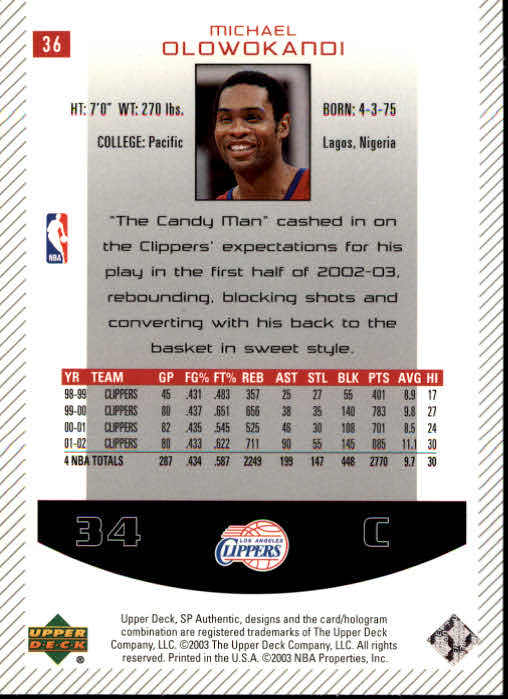 2002/2003 SP Authentic (Upper Deck) Basketball - Picture 237 of 307
