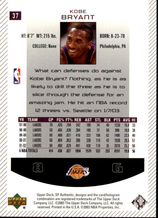 2002/2003 SP Authentic (Upper Deck) Basketball - Picture 235 of 307
