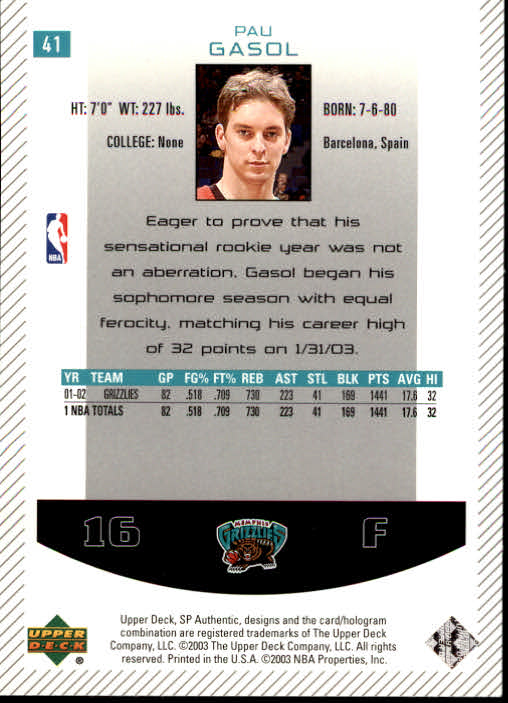2002/2003 SP Authentic (Upper Deck) Basketball - Picture 227 of 307