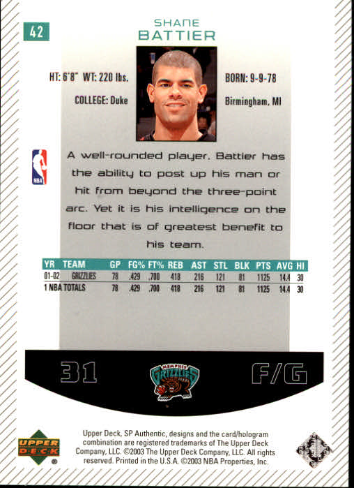 2002/2003 SP Authentic (Upper Deck) Basketball - Picture 225 of 307