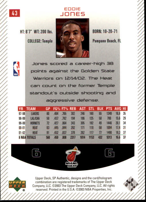 2002/2003 SP Authentic (Upper Deck) Basketball - Picture 223 of 307