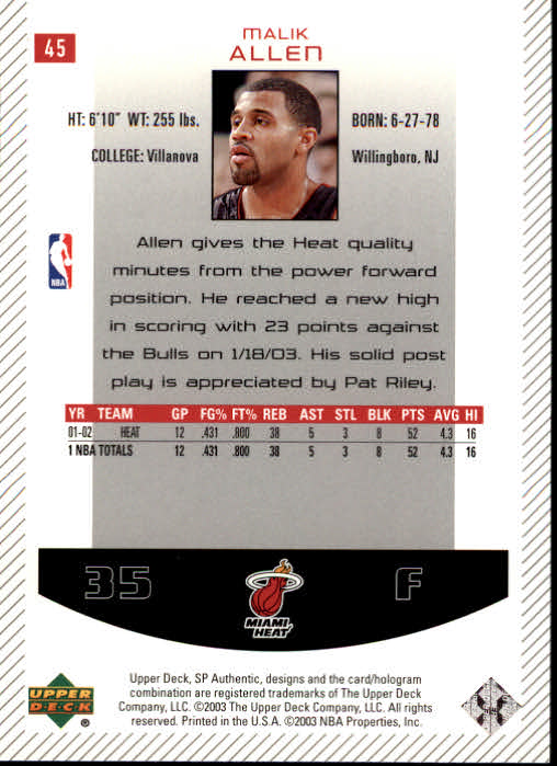 2002/2003 SP Authentic (Upper Deck) Basketball - Picture 219 of 307