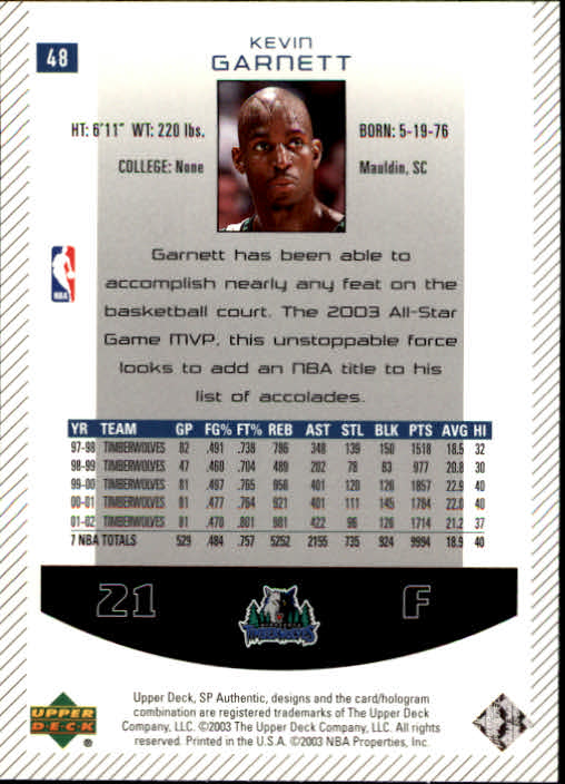 2002/2003 SP Authentic (Upper Deck) Basketball - Picture 213 of 307