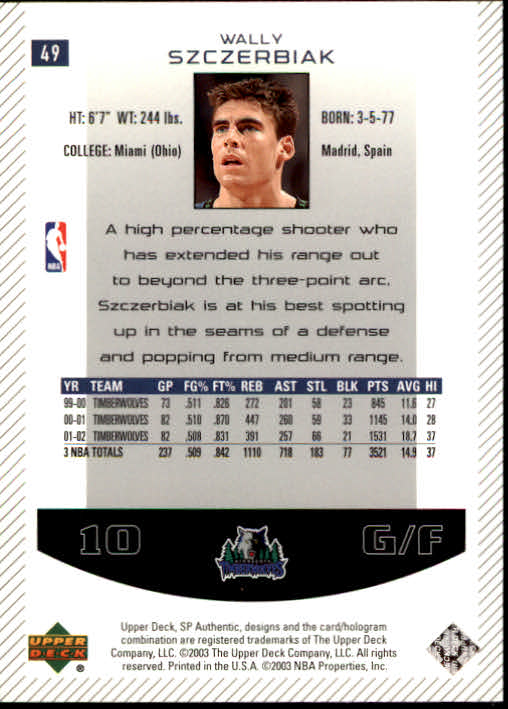 2002/2003 SP Authentic (Upper Deck) Basketball - Picture 211 of 307