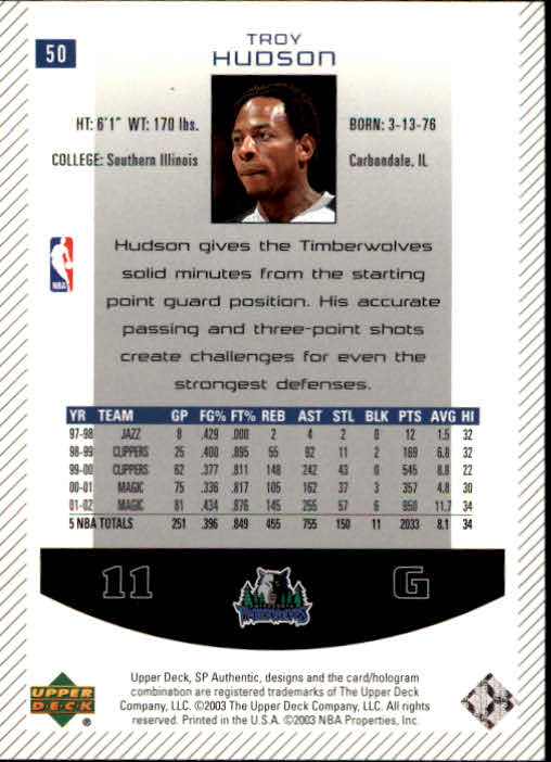 2002/2003 SP Authentic (Upper Deck) Basketball - Picture 209 of 307