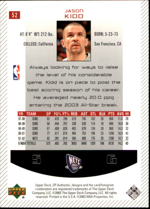 2002/2003 SP Authentic (Upper Deck) Basketball - Picture 205 of 307