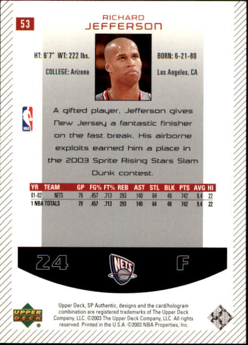 2002/2003 SP Authentic (Upper Deck) Basketball - Picture 203 of 307
