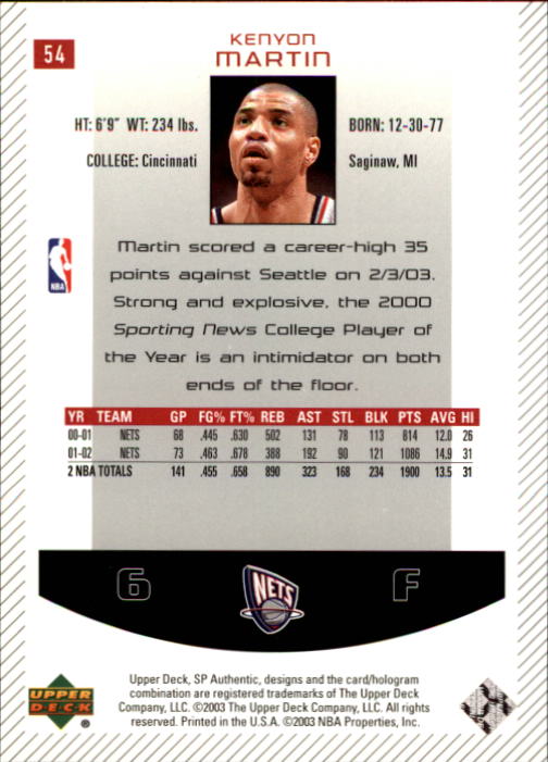 2002/2003 SP Authentic (Upper Deck) Basketball - Picture 201 of 307