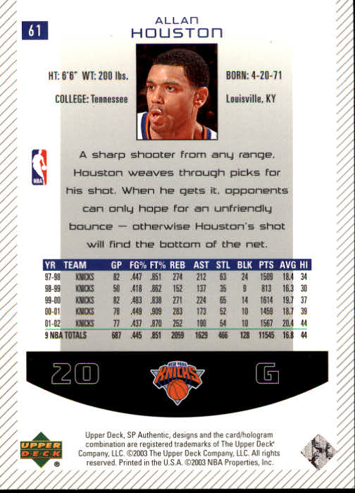 2002/2003 SP Authentic (Upper Deck) Basketball - Picture 187 of 307
