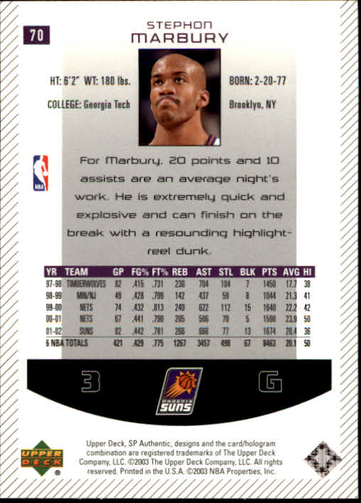 2002/2003 SP Authentic (Upper Deck) Basketball - Picture 169 of 307