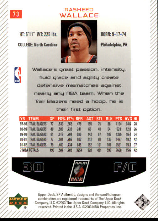 2002/2003 SP Authentic (Upper Deck) Basketball - Picture 163 of 307