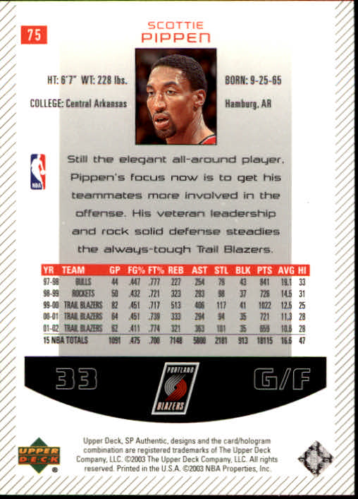 2002/2003 SP Authentic (Upper Deck) Basketball - Picture 159 of 307