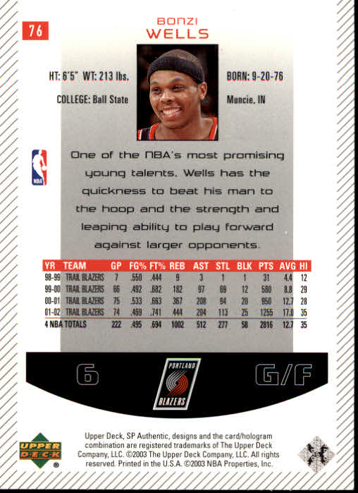 2002/2003 SP Authentic (Upper Deck) Basketball - Picture 157 of 307