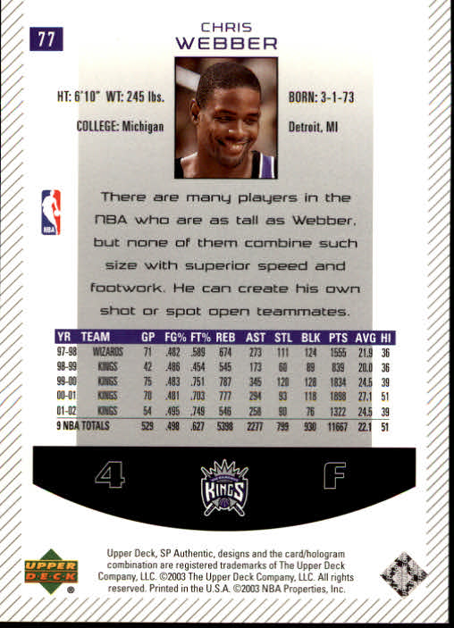 2002/2003 SP Authentic (Upper Deck) Basketball - Picture 155 of 307