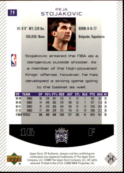 2002/2003 SP Authentic (Upper Deck) Basketball - Picture 151 of 307