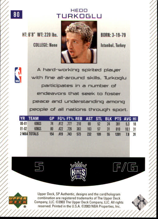 2002/2003 SP Authentic (Upper Deck) Basketball - Picture 149 of 307