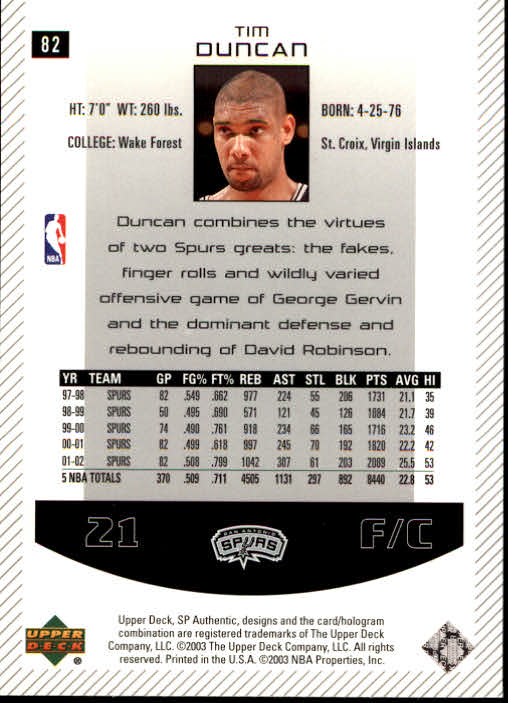 2002/2003 SP Authentic (Upper Deck) Basketball - Picture 145 of 307