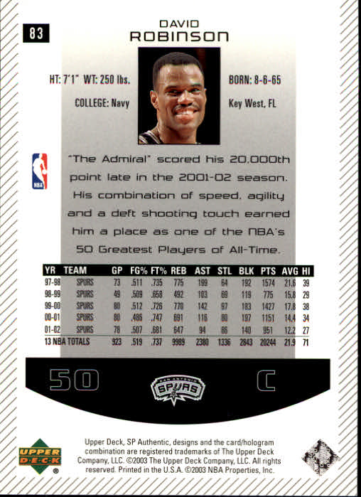 2002/2003 SP Authentic (Upper Deck) Basketball - Picture 143 of 307