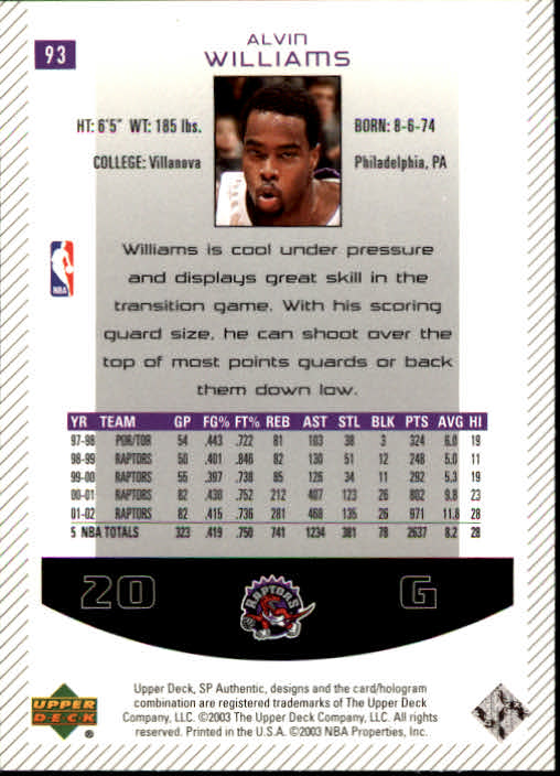 2002/2003 SP Authentic (Upper Deck) Basketball - Picture 123 of 307