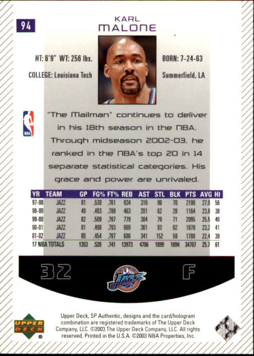 2002/2003 SP Authentic (Upper Deck) Basketball - Picture 121 of 307